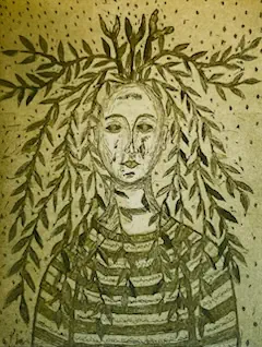 "Maa, jota ei ole", akvatinta, laatan koko 15x20cm, 2023, 100€ + valkoinen kehys 50€