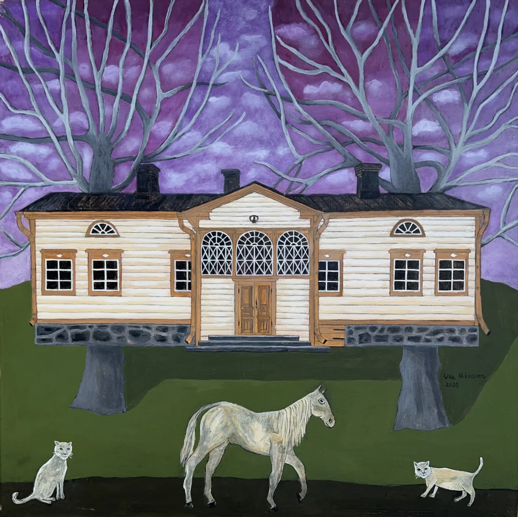 "Prestbackan kartano", tempera maalaus, 120x120cm, 2025