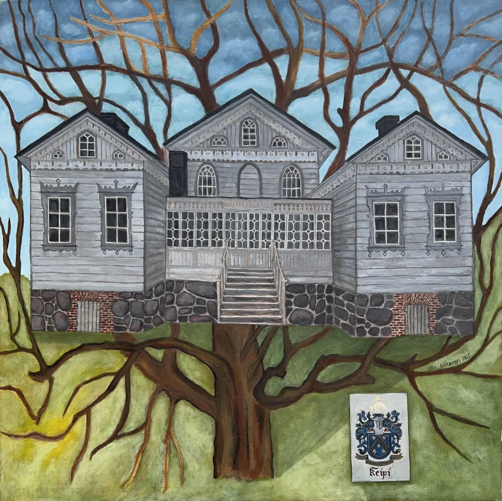 "Tampin kartano", tempera maalaus, 120x120cm, 2025